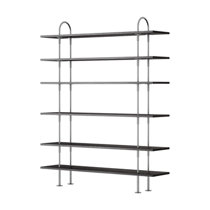 Keen Hillukerfi frá Gubi – 160 cm - 6 shelves / Black-brown stained ash / Satin stainless steel