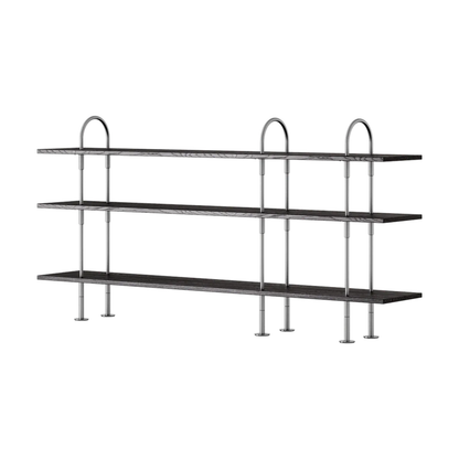 Keen Hillukerfi frá Gubi – 208 cm - 3 shelves / Black-brown stained ash / Satin stainless steel