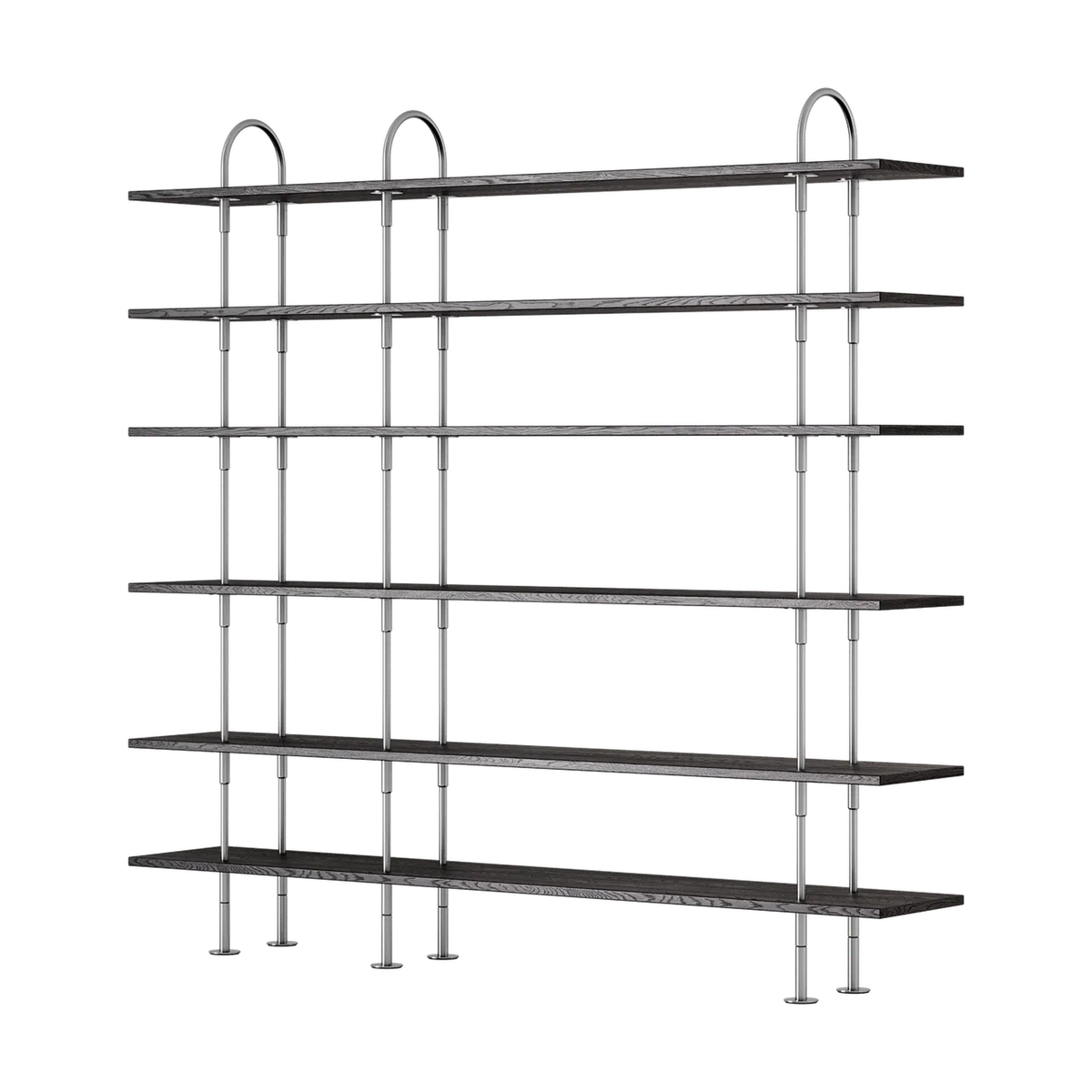 Keen Hillukerfi frá Gubi – 208 cm - 6 shelves / Black-brown stained ash / Satin stainless steel
