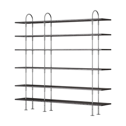Keen Hillukerfi frá Gubi – 208 cm - 6 shelves / Black-brown stained ash / Satin stainless steel