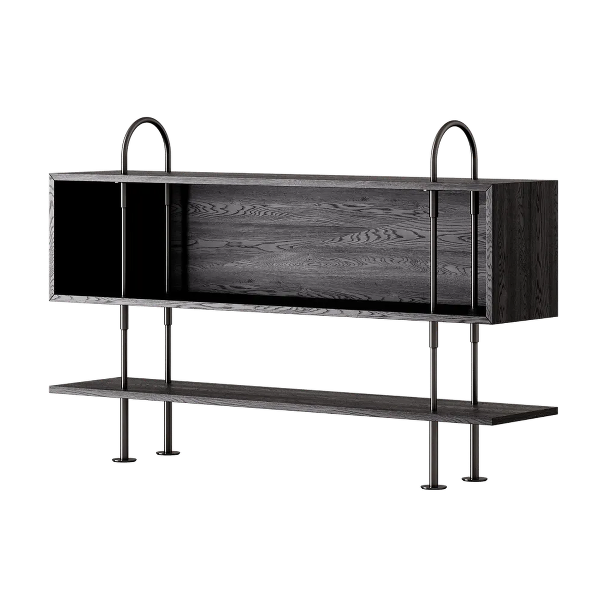 Keen Hillukerfi frá Gubi – 160 cm - 1 shelf + box / Black-brown stained ash / Black brass