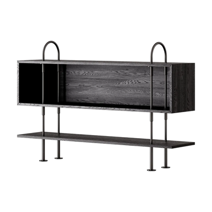 Keen Hillukerfi frá Gubi – 160 cm - 1 shelf + box / Black-brown stained ash / Black brass