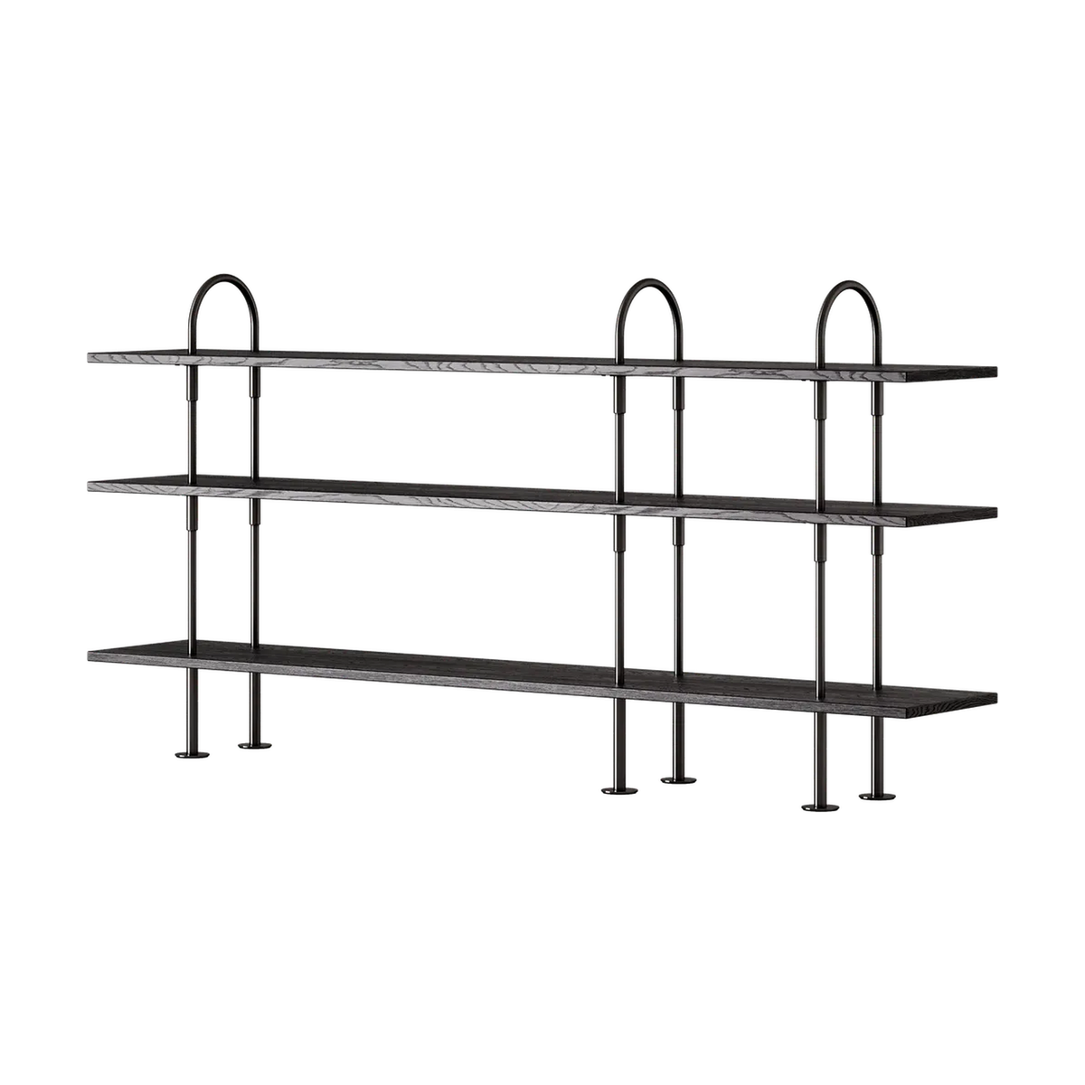 Keen Hillukerfi frá Gubi – 208 cm - 3 shelves / Black-brown stained ash / Black brass