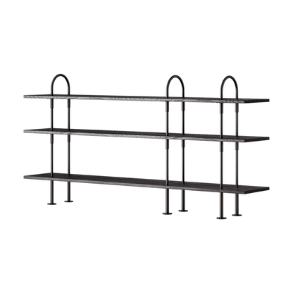 Keen Hillukerfi frá Gubi – 208 cm - 3 shelves / Black-brown stained ash / Black brass