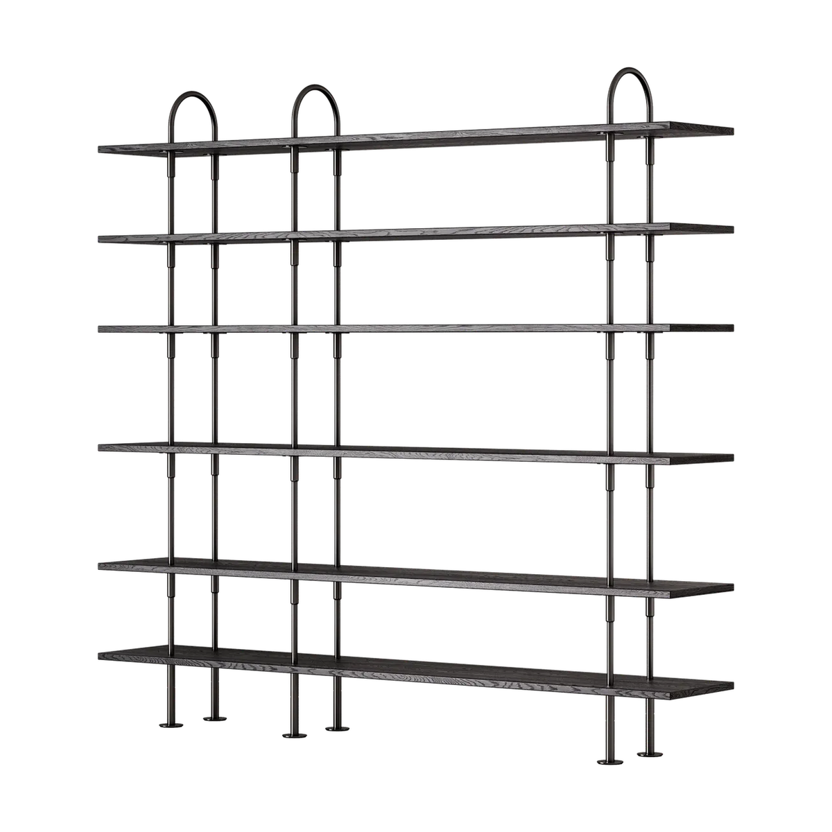 Keen Hillukerfi frá Gubi – 208 cm - 6 shelves / Black-brown stained ash / Black brass
