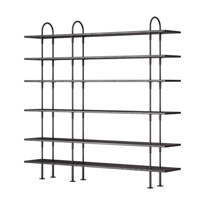 Keen Hillukerfi frá Gubi – 208 cm - 6 shelves / Black-brown stained ash / Black brass