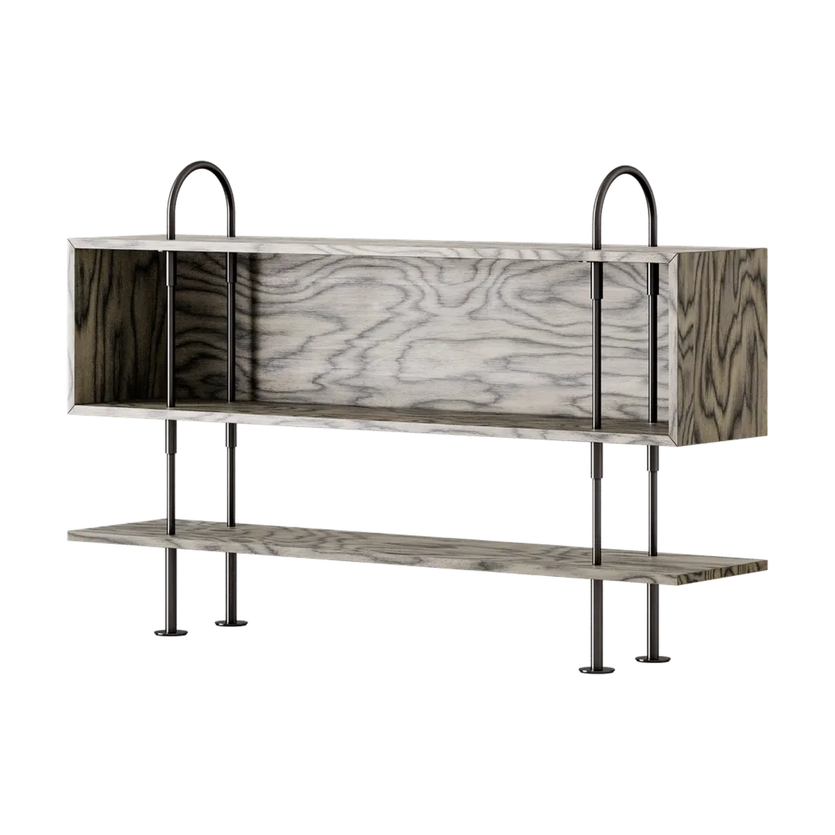 Keen Hillukerfi frá Gubi – 160 cm - 1 shelf + box / ALPI Sottsass Grey / Black brass