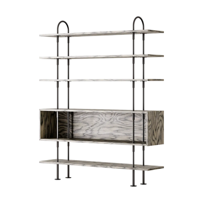 Keen Hillukerfi frá Gubi – 160 cm - 4 shelves + box / ALPI Sottsass Grey / Black brass