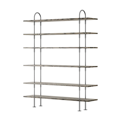 Keen Hillukerfi frá Gubi – 160 cm - 6 shelves / ALPI Sottsass Grey / Satin stainless steel