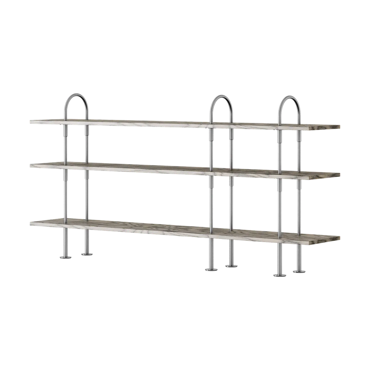 Keen Hillukerfi frá Gubi – 208 cm - 3 shelves / ALPI Sottsass Grey / Satin stainless steel