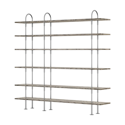 Keen Hillukerfi frá Gubi – 208 cm - 6 shelves / ALPI Sottsass Grey / Satin stainless steel