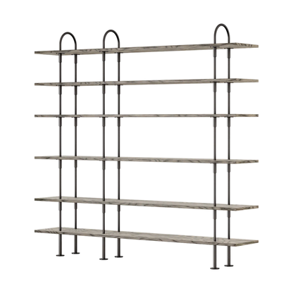Keen Hillukerfi frá Gubi – 208 cm - 6 shelves / ALPI Sottsass Grey / Black brass
