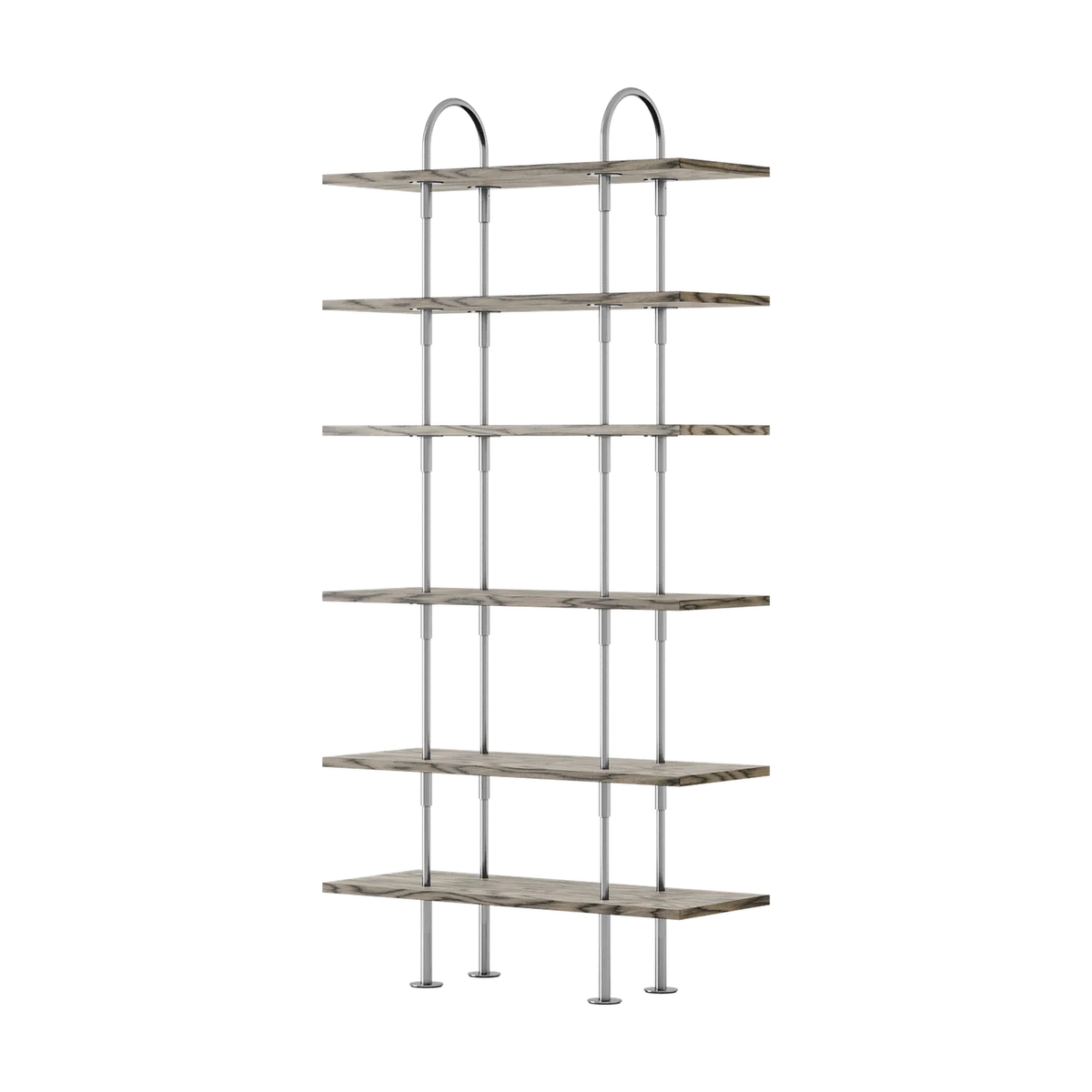 Keen Hillukerfi frá Gubi – 96 cm - 6 shelves / ALPI Sottsass Grey / Satin stainless steel