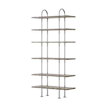 Keen Hillukerfi frá Gubi – 96 cm - 6 shelves / ALPI Sottsass Grey / Satin stainless steel