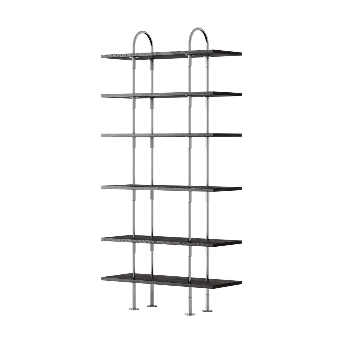 Keen Hillukerfi frá Gubi – 96 cm - 6 shelves / Black-brown stained ash / Satin stainless steel