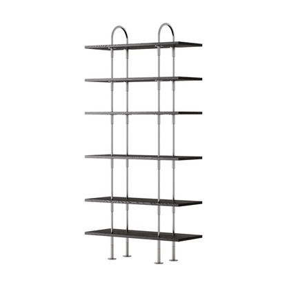 Keen Hillukerfi frá Gubi – 96 cm - 6 shelves / Black-brown stained ash / Satin stainless steel
